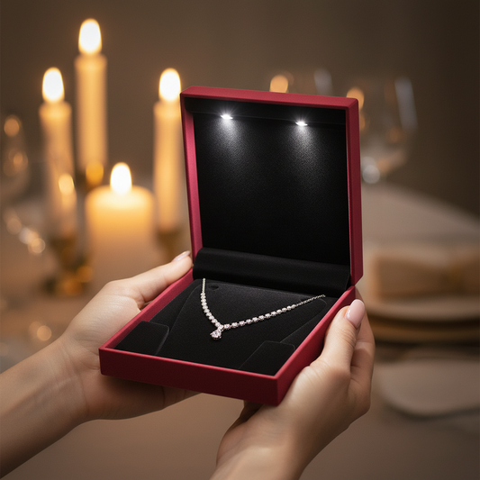 Johnson Tools Heavy Sued Velvet Jewellery Necklace Earring Pendant Half Set Box | Premium LED Display Case (Size 8″×8.5″)