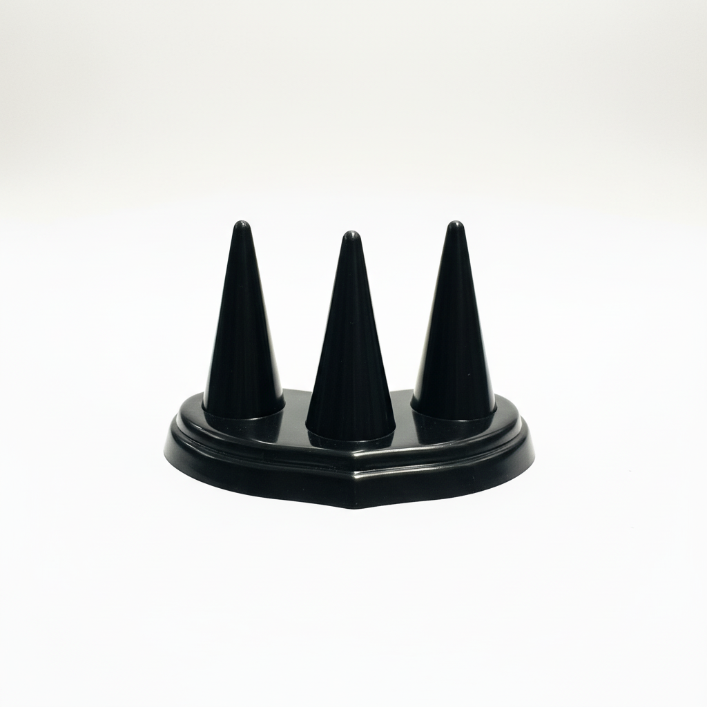 Johnson Tools 3 Cone Plastic Ring Holder Display Stand for Gold Silver Diamond Rings Display and Photography (Matte Black)