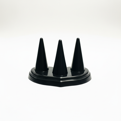 Johnson Tools 3 Cone Plastic Ring Holder Display Stand for Gold Silver Diamond Rings Display and Photography (Matte Black)