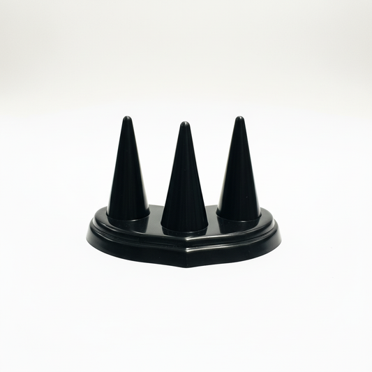 Johnson Tools 3 Cone Plastic Ring Holder Display Stand for Gold Silver Diamond Rings Display and Photography (Matte Black)