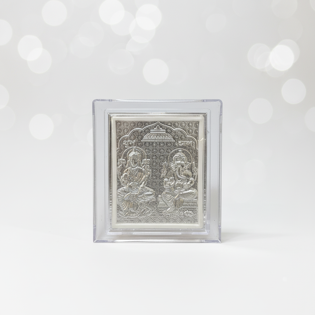 Johnson Tools Laxmi Ganesh ji Silver Finish Small Photo Frame Stand (0no) For Gifting, Display Uses
