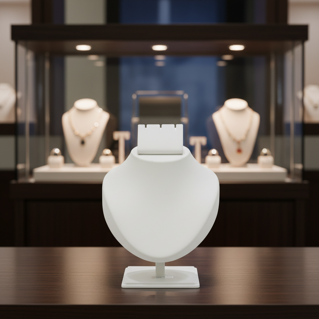 Johnson Tools White Adjustable Fiber Necklace Display Stand (Size 0, 4" width) for Gold, Silver, Diamond & Antique Necklaces Photography and Display Works