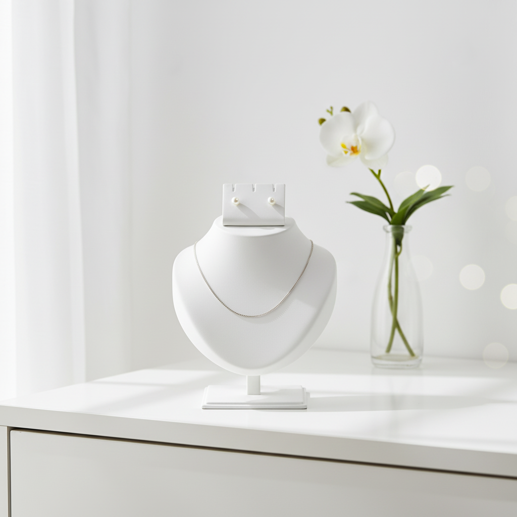 Johnson Tools White Adjustable Fiber Necklace Display Stand (Size 0, 4" width) for Gold, Silver, Diamond & Antique Necklaces Photography and Display Works