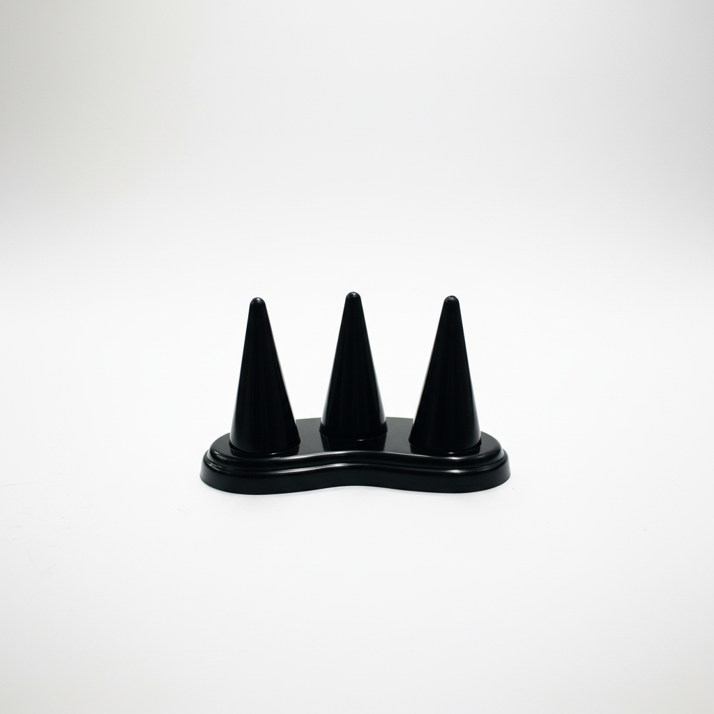 Johnson Tools 3 Cone Plastic Ring Holder Display Stand for Gold Silver Diamond Rings Display and Photography (Matte Black)