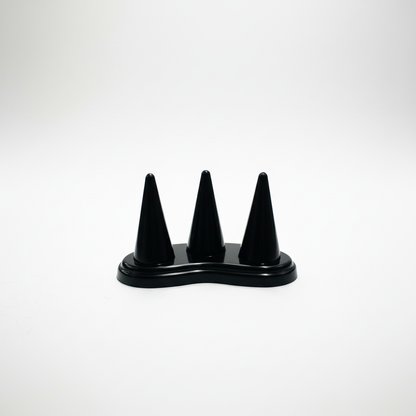Johnson Tools 3 Cone Plastic Ring Holder Display Stand for Gold Silver Diamond Rings Display and Photography (Matte Black)