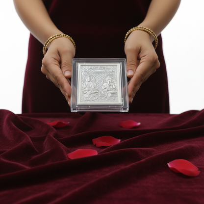 Johnson Tools Laxmi Ganesh ji Silver Finish Small Photo Frame Stand (0no) For Gifting, Display Uses