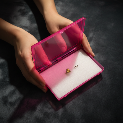 Johnson Tools Pink 100 Slots Ring Storage Plastic Box with Foam for Rings, Bichiya, Portable Jewellery Display & Organizer Box