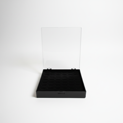 Johnson Tools 48 Slots Ring Storage Organizer Box | Black Jewellery Display Case with Clear Lid | Velvet Ring Holder Tray for Gold, Silver, Gemstone Rings | Portable Jewellery Storage Box