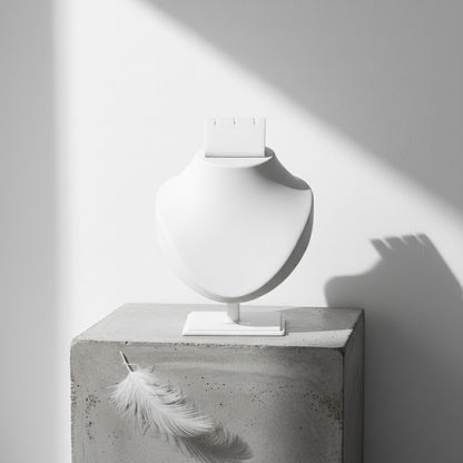 Johnson Tools White Adjustable Fiber Necklace Display Stand (Size 0, 4" width) for Gold, Silver, Diamond & Antique Necklaces Photography and Display Works