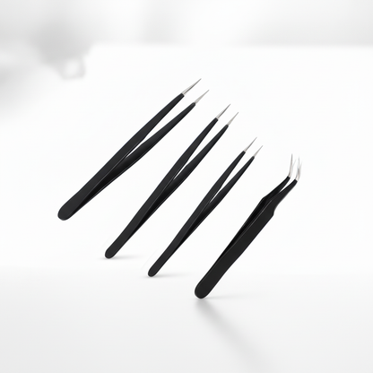 Johnson Tools Set of Straight and Curved Tips Stainless Steel Powder Coated Tweezers for Mobile,Gadget,Laptop and Jewelry Repair (Set of 4 Pieces)