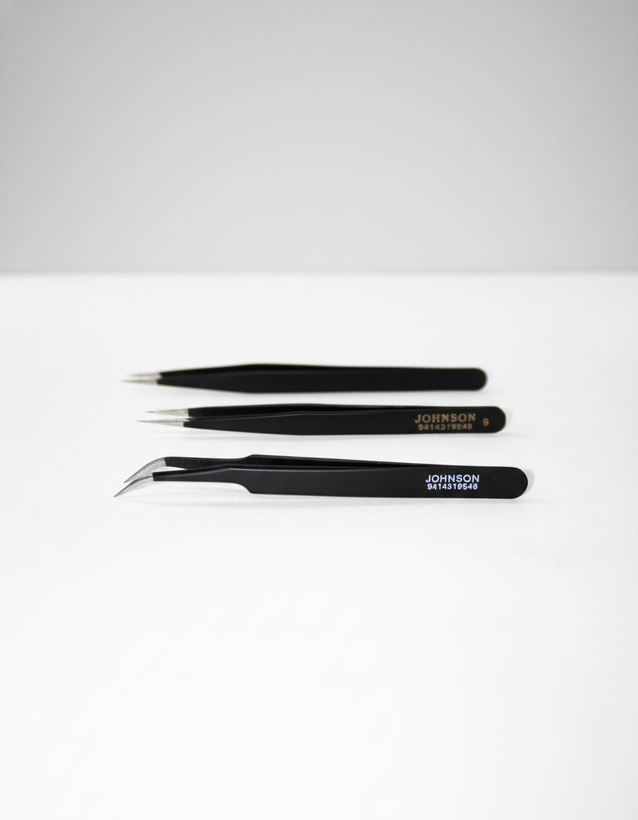 Johnson Tools Set of Straight and Curved Tips Stainless Steel Powder Coated Tweezers for Mobile,Gadget,Laptop and Jewelry Repair (Set of 4 Pieces)