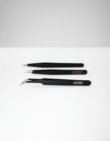 Johnson Tools Set of Straight and Curved Tips Stainless Steel Powder Coated Tweezers for Mobile,Gadget,Laptop and Jewelry Repair (Set of 4 Pieces)