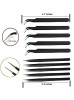Johnson Tools Non Magnetic Stainless Steel Straight and Curved Tips Tweezers for Mobile, Gadget, Laptop and Jewelry Repair (Black) - Set of 10 Pieces