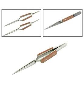 Johnson Tools Lock Wooden Handle Grip Soldering Tweezer For Jewellery Works (Color- Clear, Size-6.5")