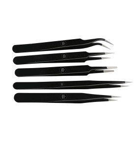 Johnson Tools ESD Multifunction Upgraded Anti-Static Professional Tweezers for Eyebrows, Women, Splinter, Ingrown Hair Removal, Electronic Repairing, Soldering, Crafting Tool Kit(Pack of 5 Pieces)