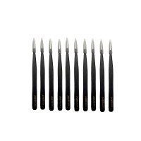 Johnson Tools Straight Tips Stainless Steel Powder Coated Tweezers for Mobile/Gadget/Laptop and Jewelry Repair (Color - black, Set of 10 Pieces)